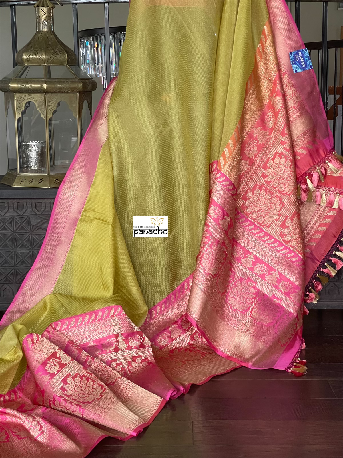 Pure Kora by Katan Silk Banarasi - Pista Green Pink Kadwa Woven