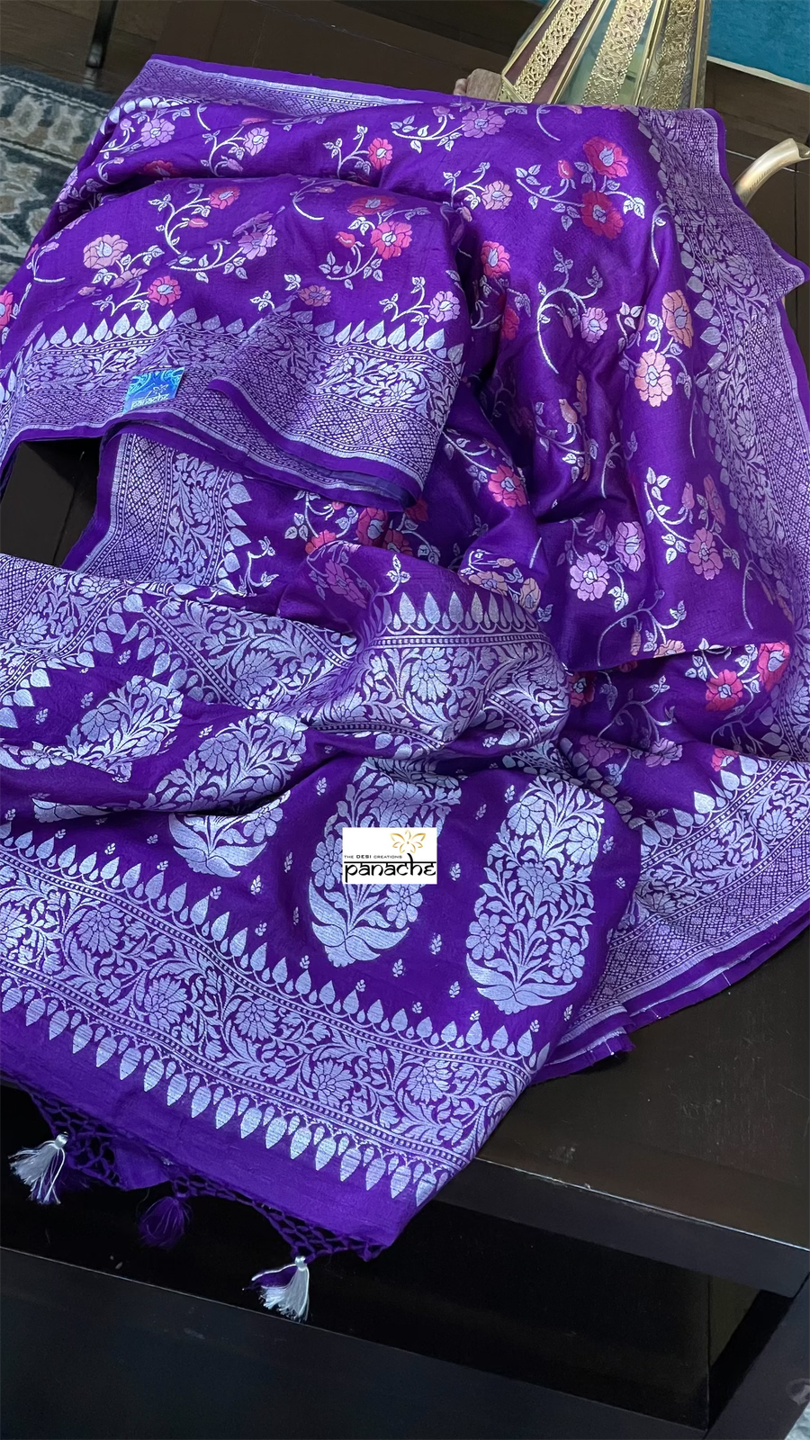Khaddi Tussar Banarasi - Purple Meenakari