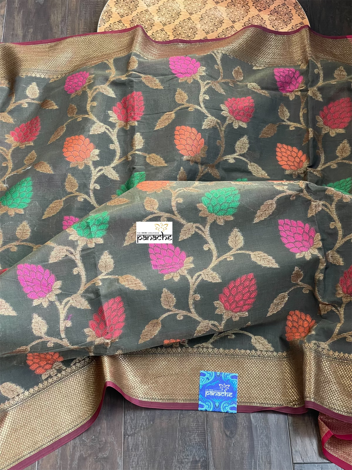 Cotton Silk Banaras Chanderi - Black Meenakari