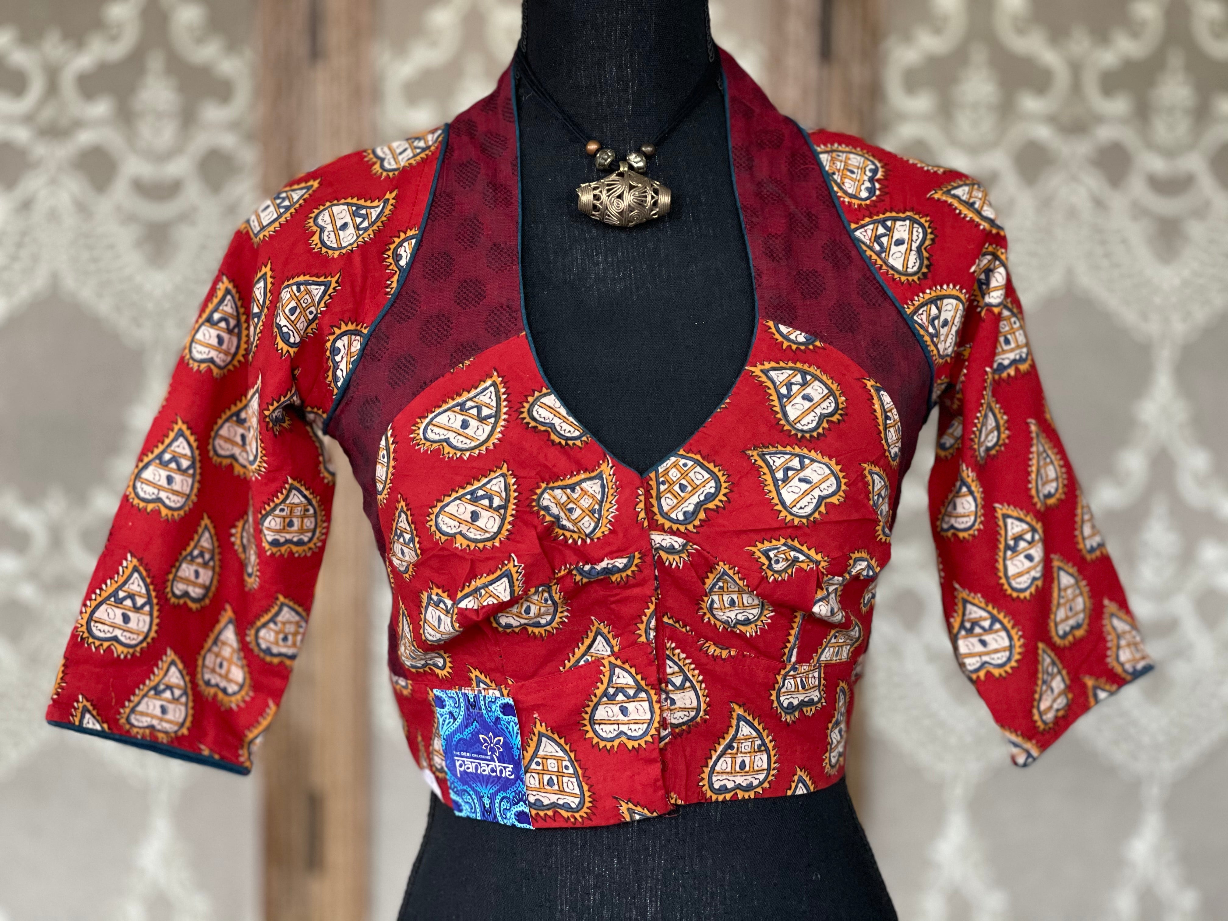 Designer Blouse - Red Maroon Blue White