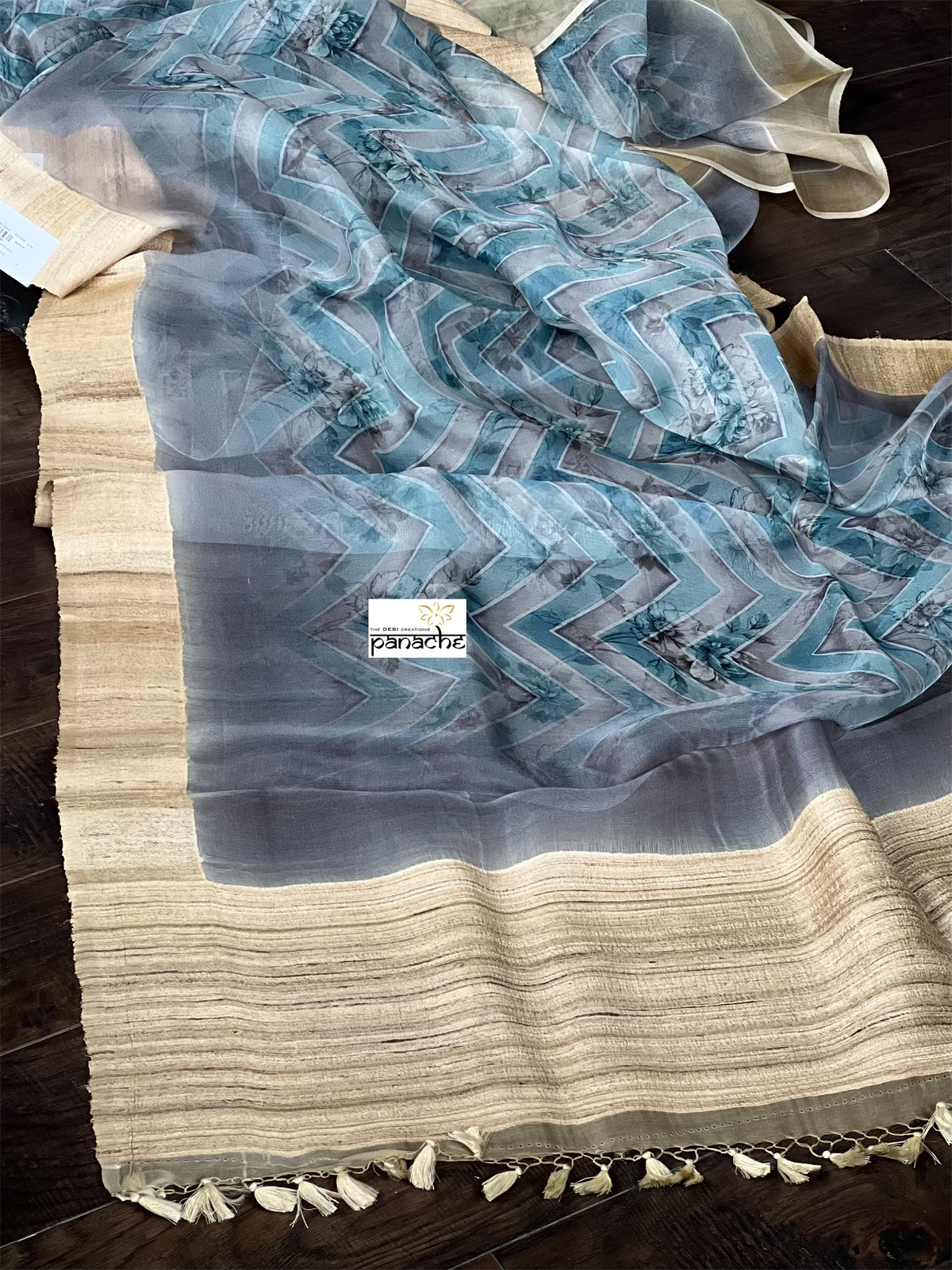 Banarasi Organza Floral - Grey Gicha