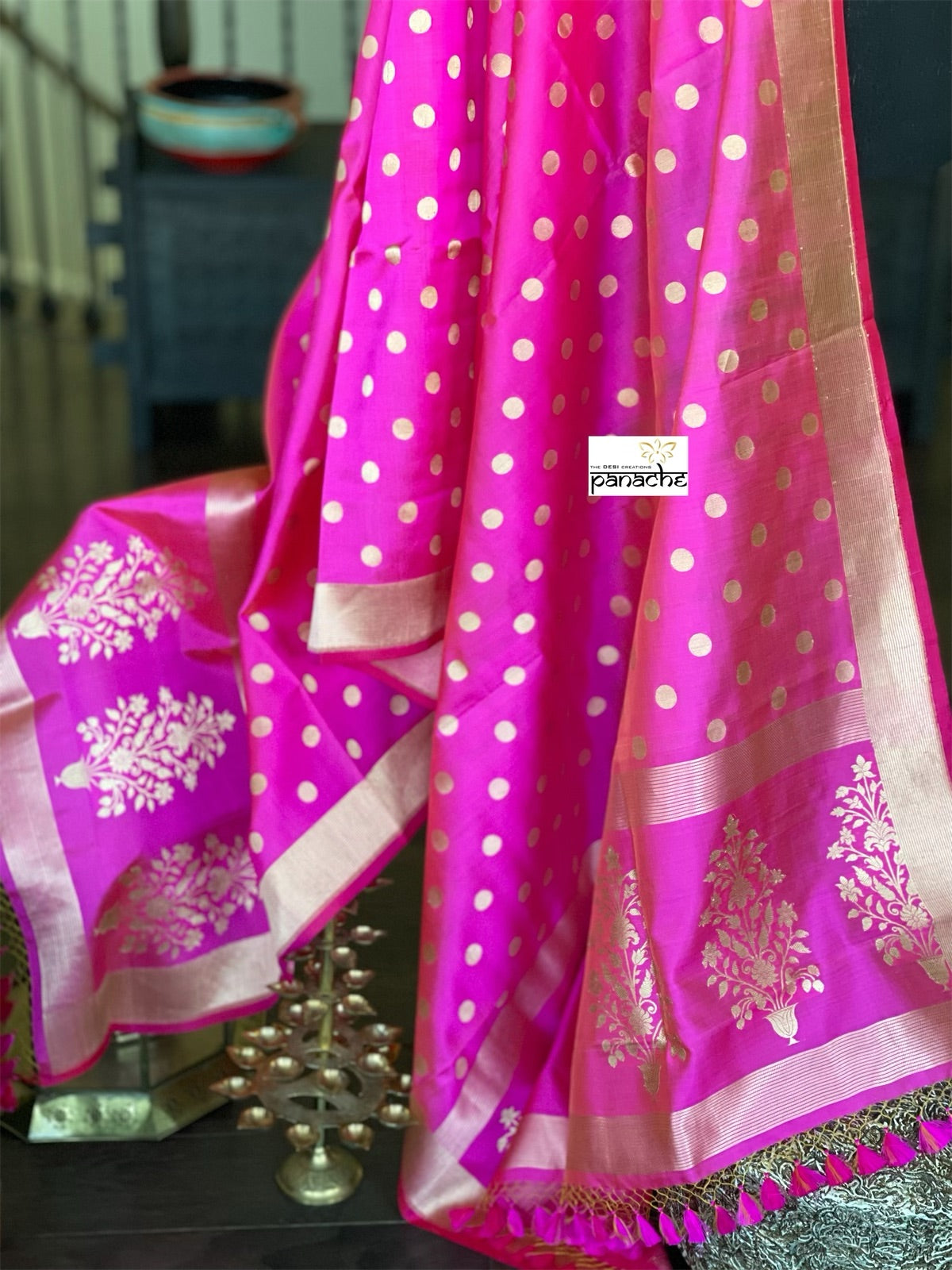 Pure Silk Banarasi Dupatta - Hot Pink Kadwa Handwoven