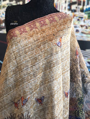 Pure Linen Silk Digital Print - Ajrak Beige Multi color floral