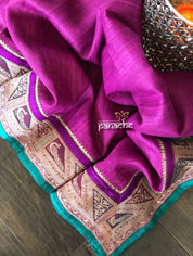 Designer Tussar Silk - Purple Banarasi Border