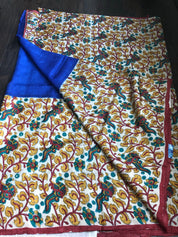 Tussar Silk - Printed Kalamkari  Royal Blue