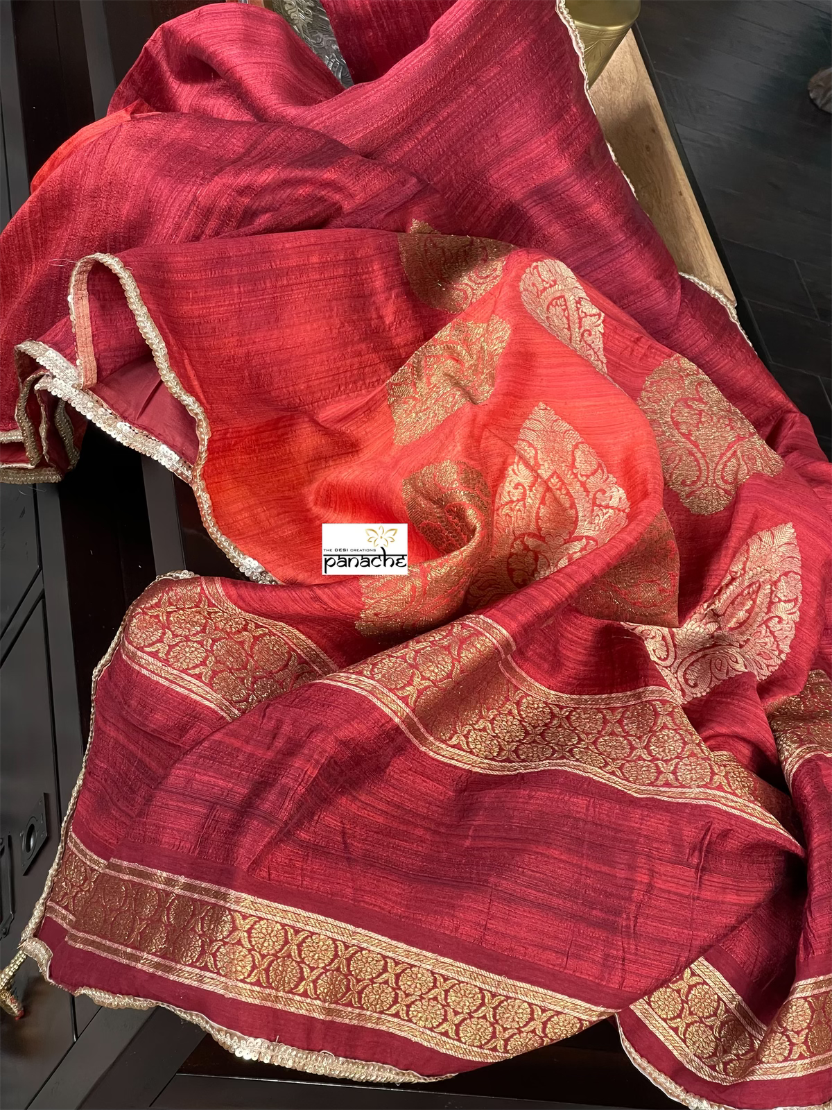 Raw Silk Banarasi - Maroon Rust Shaded