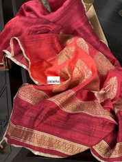 Raw Silk Banarasi - Maroon Rust Shaded