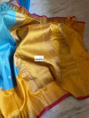 Pure Silk Katan Banarasi - Blue Yellow Kadwa