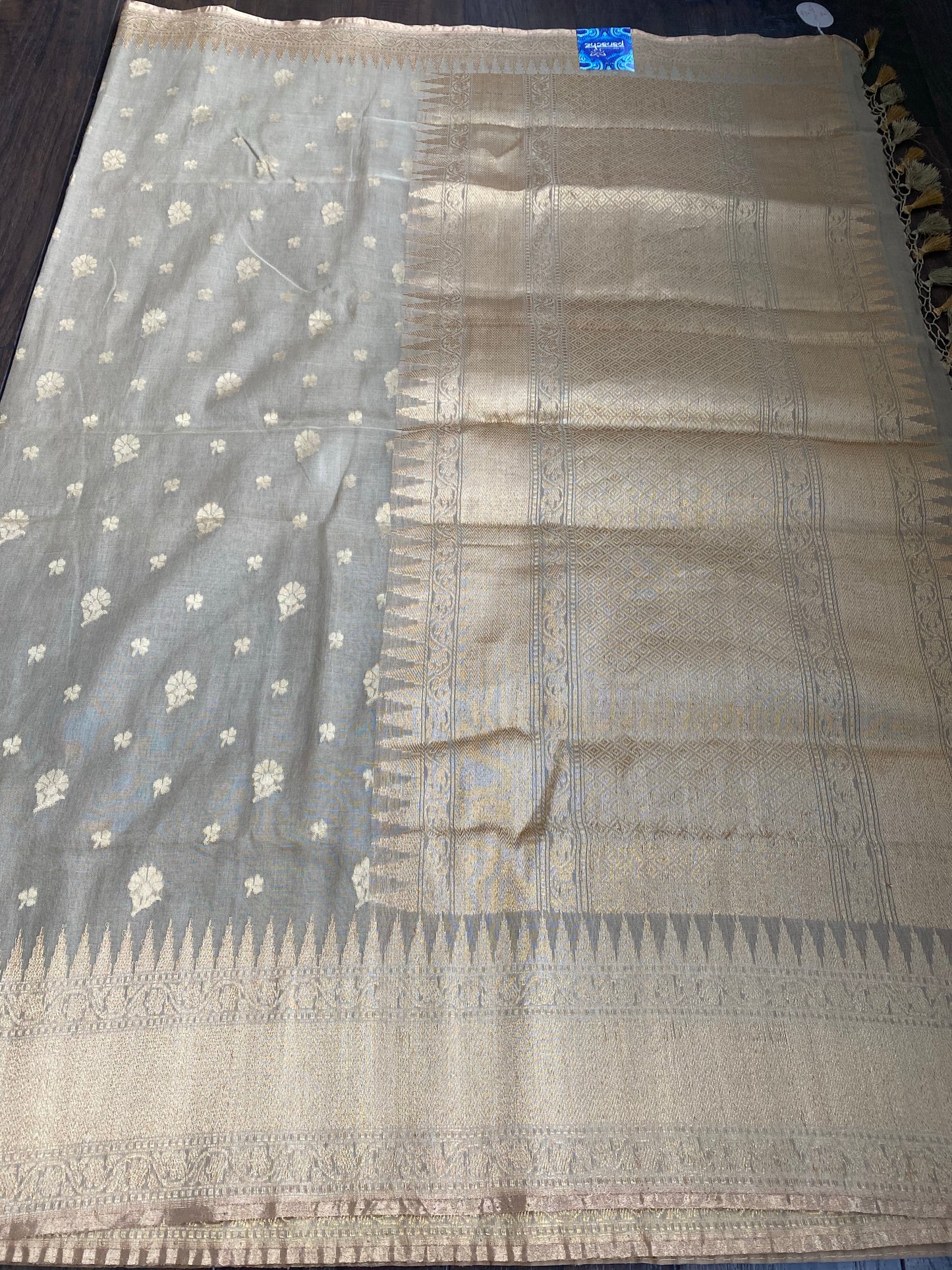 Malmal Cotton Banarasi - Beige Light Mocha Kadwa Zari Woven