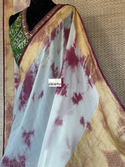 Khaddi Georgette Banarasi - Off-White Wine Purple Tie-dye Khadhua Woven