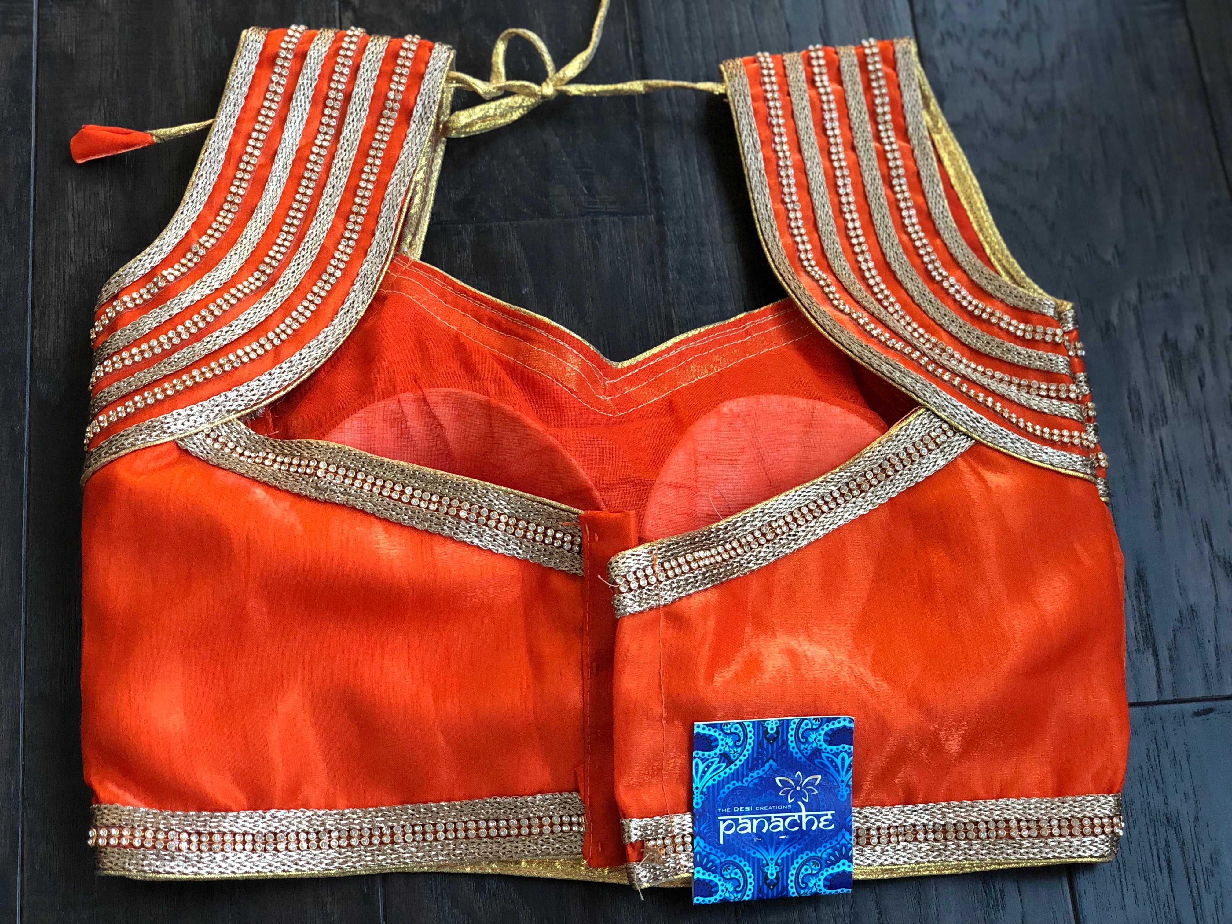 Designer Blouse - Orange Stone Studed