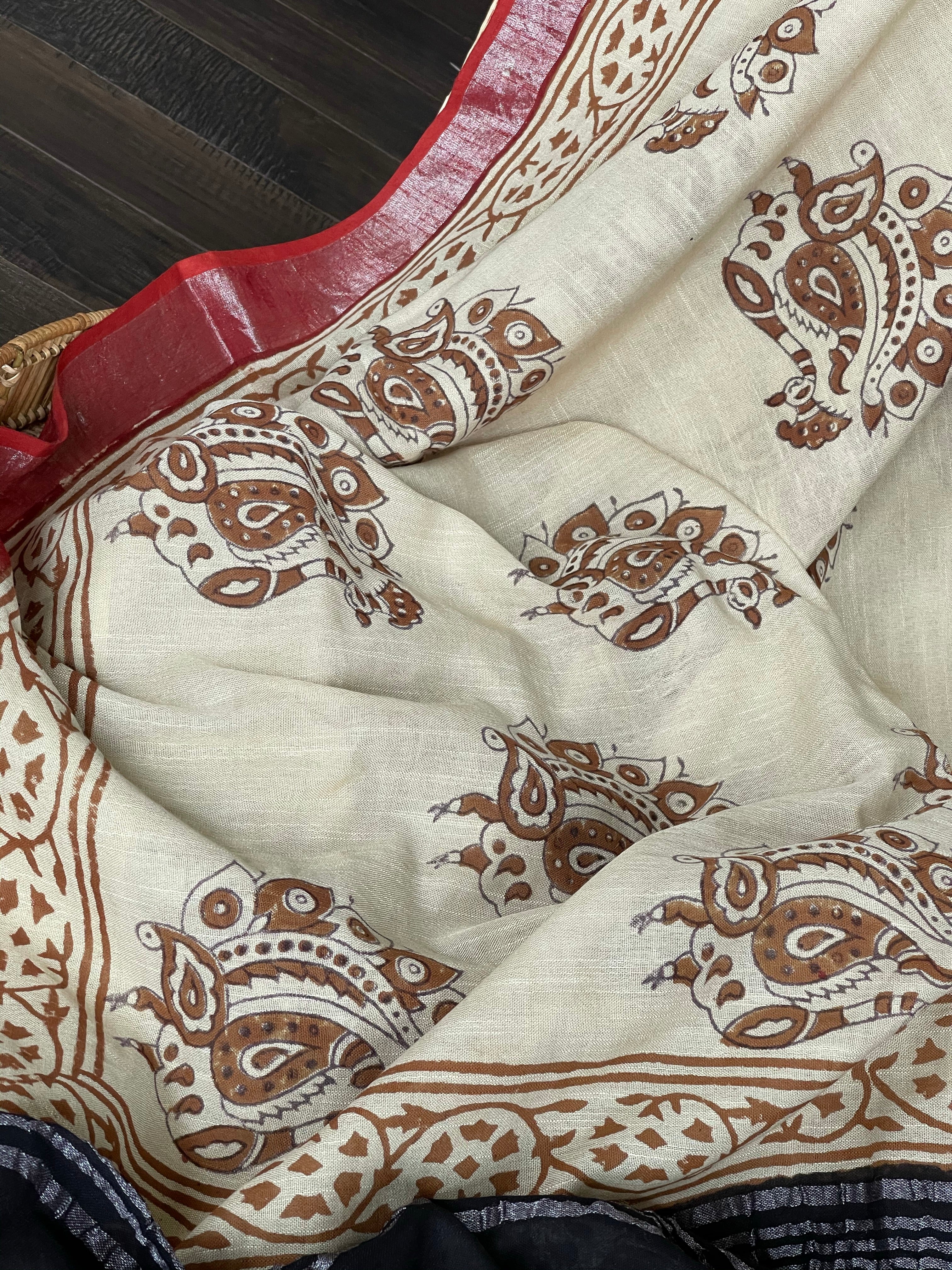 Linen Printed - Cream Beige Black
