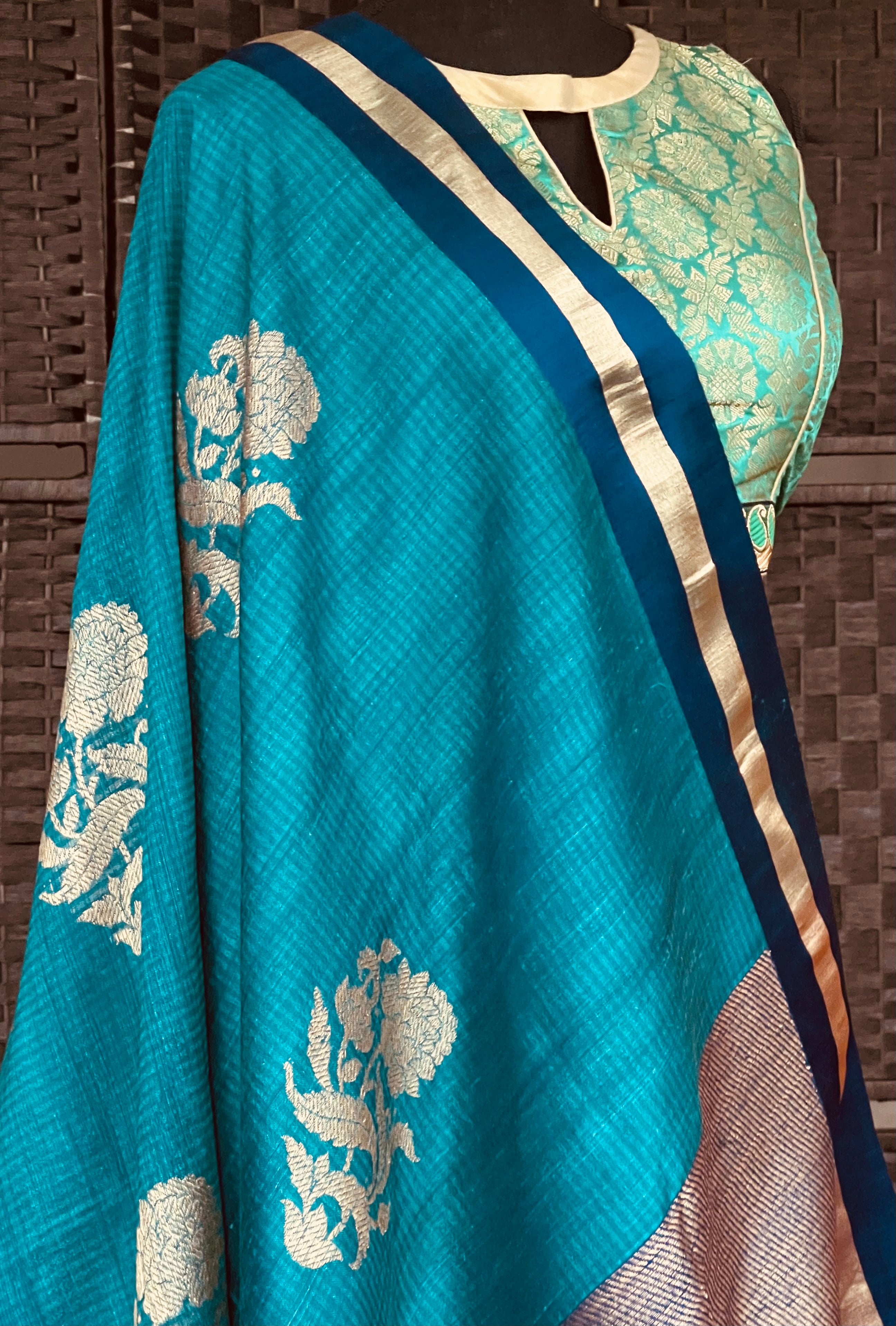 Dupion Tussar Banarsi - Turquoise Blue