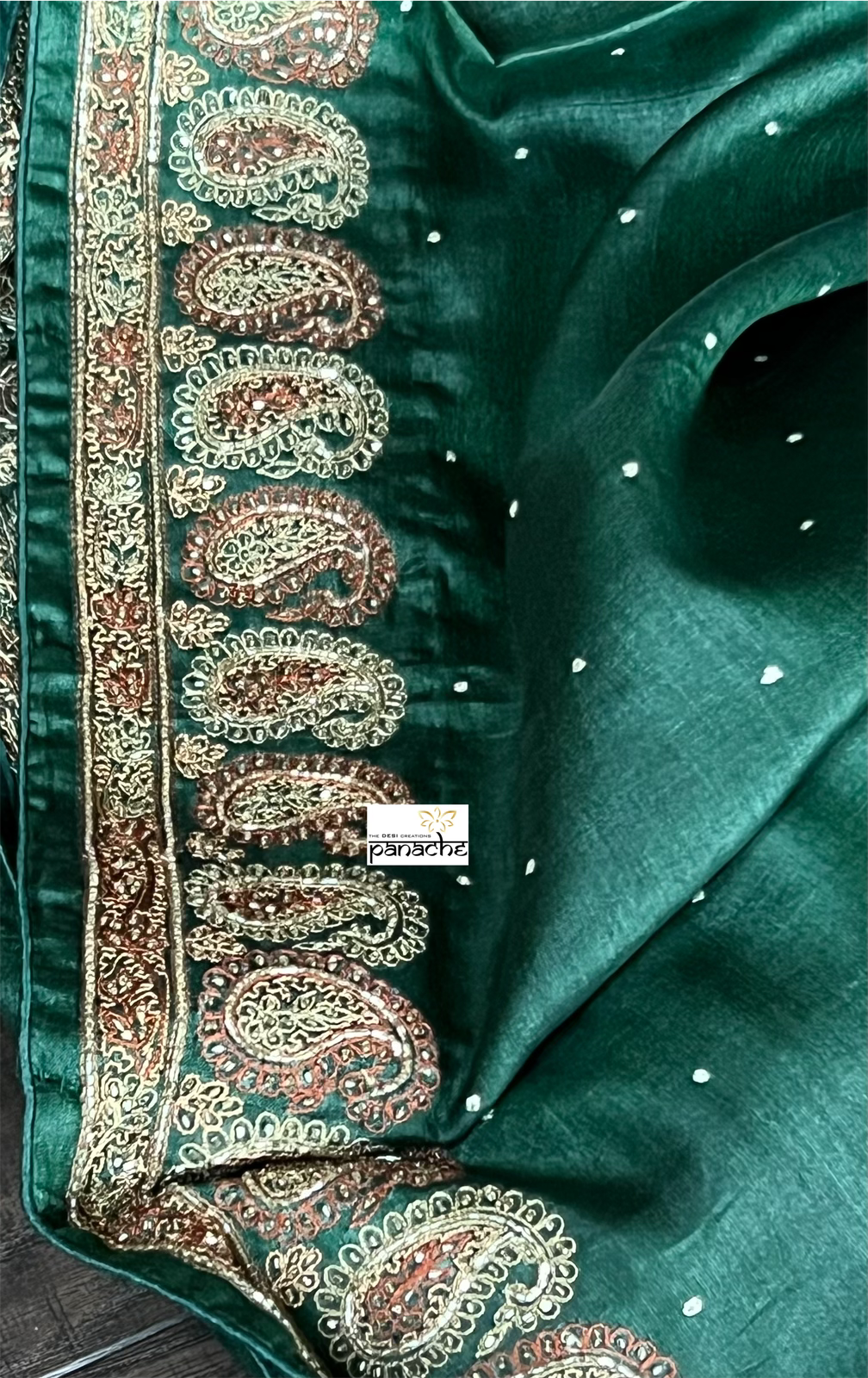 Pure Tussar Silk - Dark Green Embroidered
