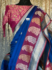 Pure Katan Silk Banarasi - Blue Purplish Maroon