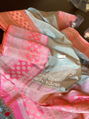 Katan Silk Banarasi - Gray Beige Pink