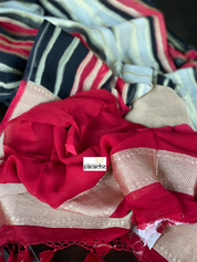 Khaddi Georgette Banarasi - Off-White Red Black Striped