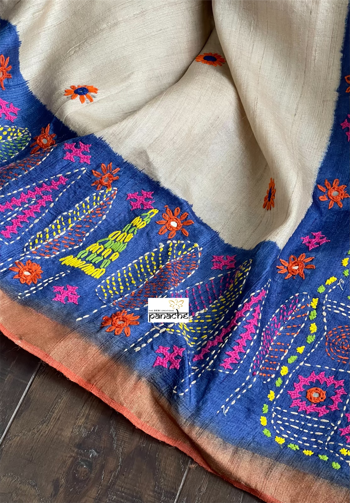 Pure Tussar Silk Lambani - Beige Hand Embroidered