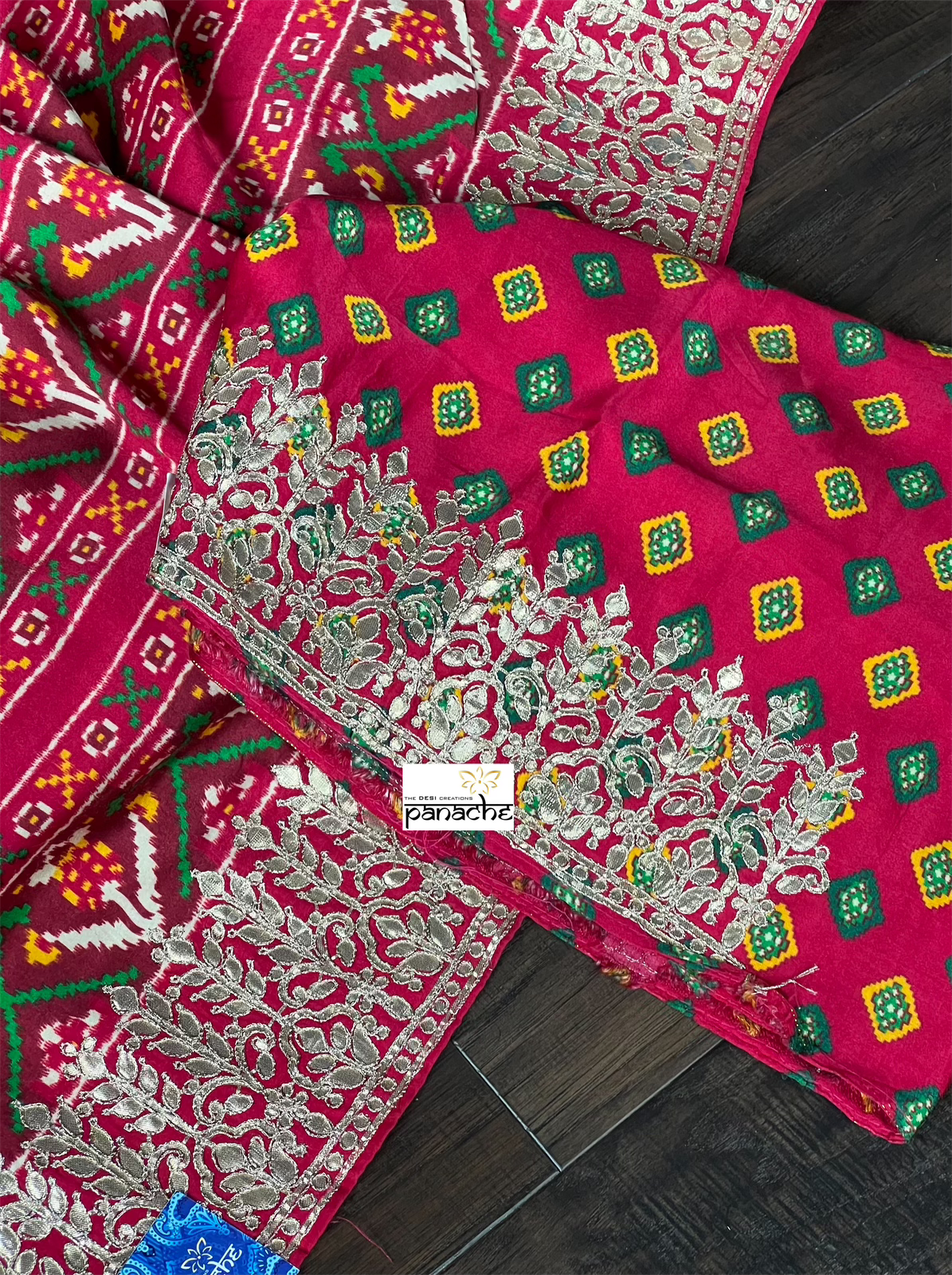 Designer Satin Maslin Silk - Green Red Patola Print