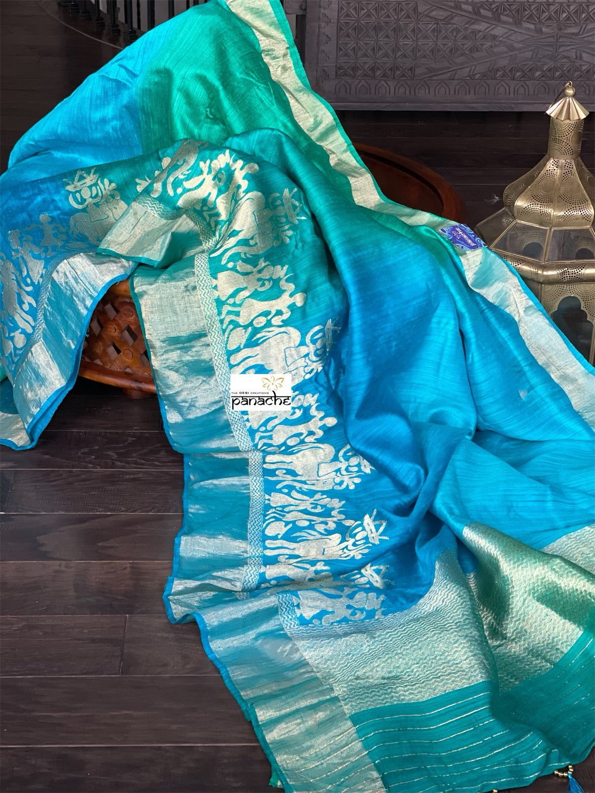 Raw Silk Banarasi - Firozi Blue Sea Green Shaded