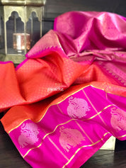 Silk Kanjivaram - Pink Orange Dual Shaded