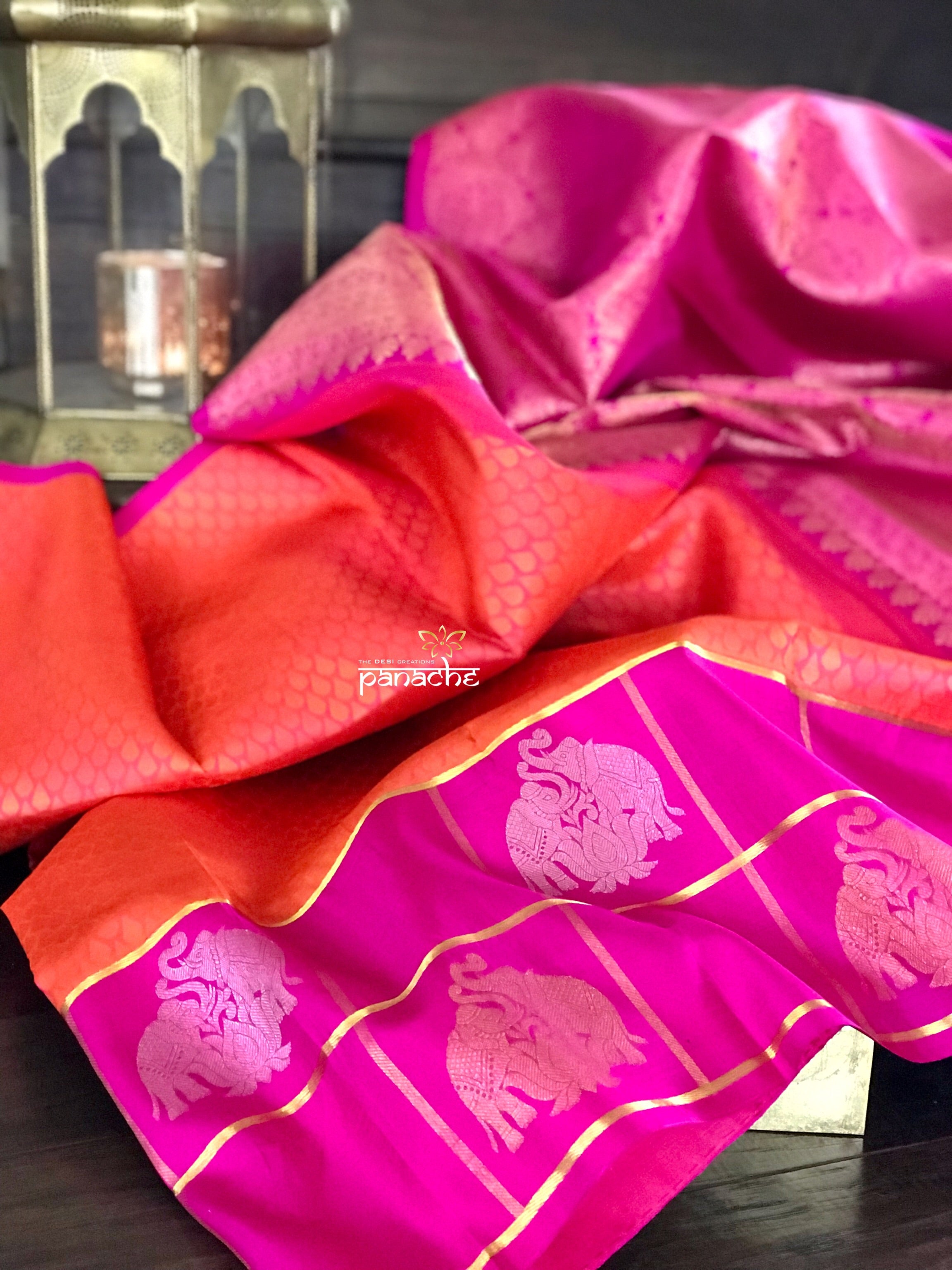 Silk Kanjivaram - Pink Orange Dual Shaded