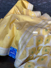Katan Silk Banarasi - Yellow Kadhwa Woven