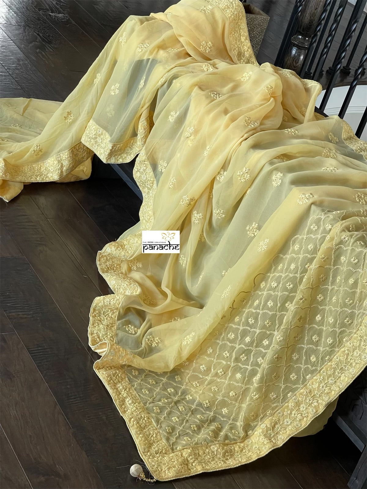 Designer Georgette Chikankari - Light Butter Yellow