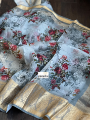 Organza Banarasi Floral - Light Grey Kadwa