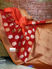 Pure Silk Tanchoi Banarasi - Reddish Rust Orange