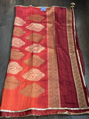 Raw Silk Banarasi - Maroon Rust Shaded