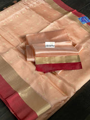 Pure Chanderi Pattu Silk - Peach Red