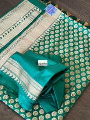 Pure Silk Banarasi - Teal Green Chand Buta Antique Golden Zari