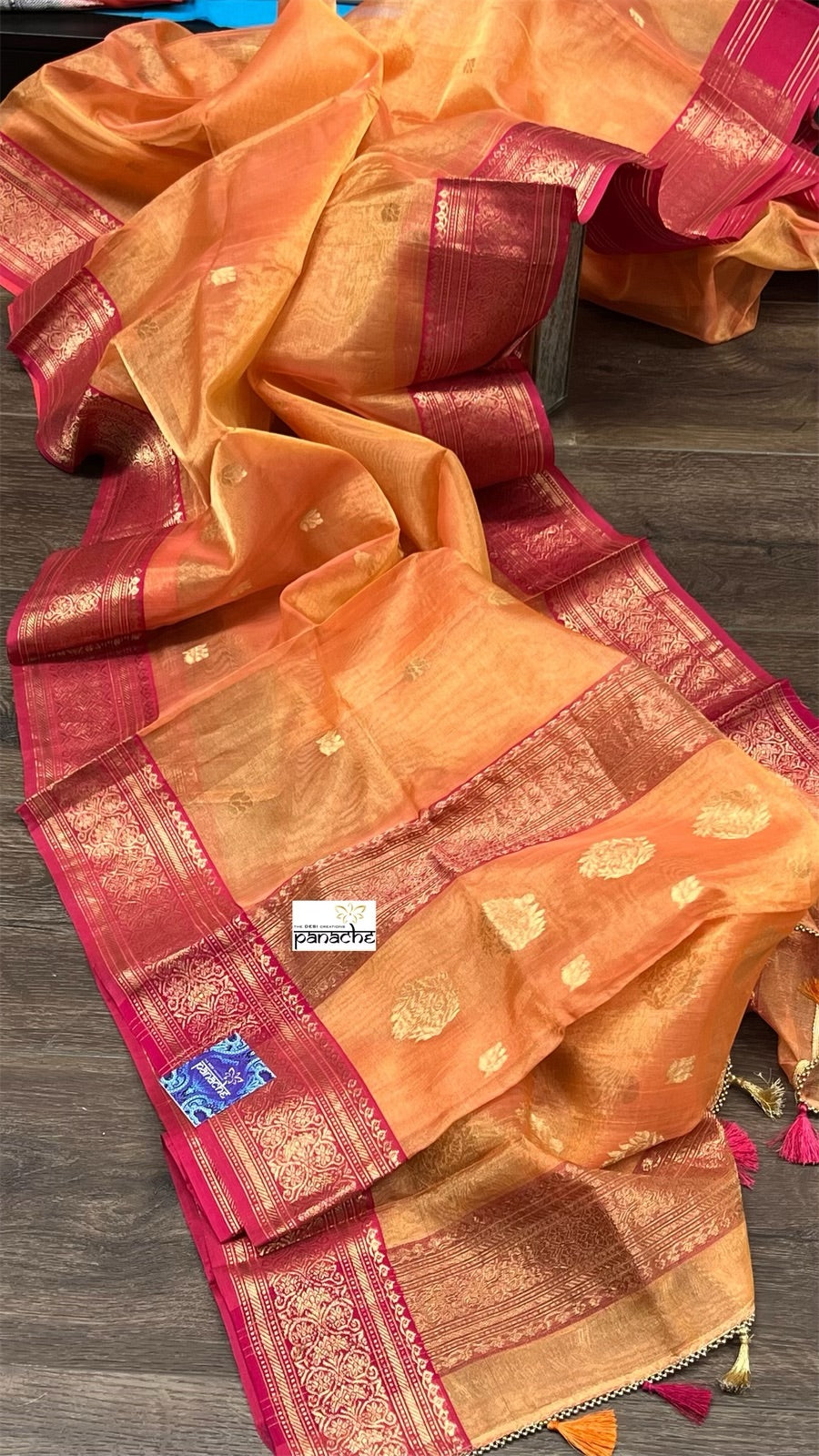 Tissue Chanderi Organza Silk - Dual Shaded Peach Orange Magenta