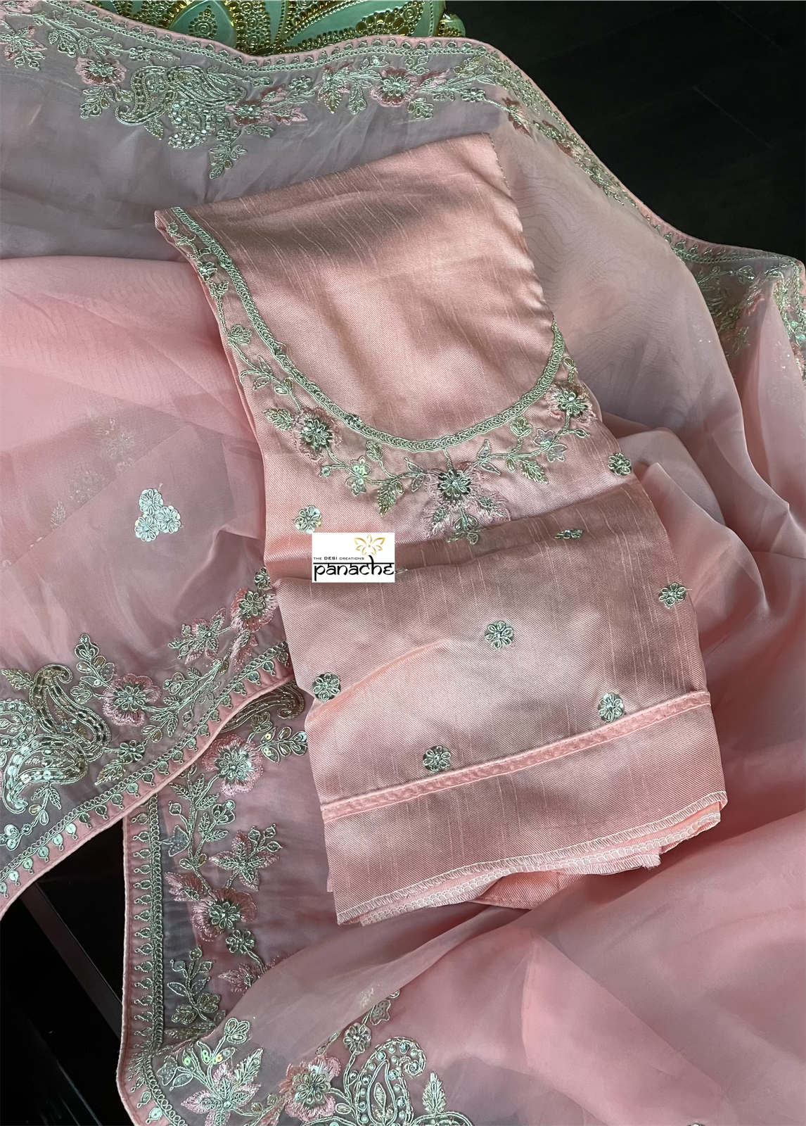 Designer Organza - Pink Embroidered