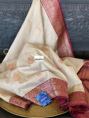 Pure Tussar Silk Banarasi - Beige Maroon