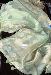 Designer Organza Banaras Saree - Pista Green