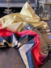 Pure Silk Kanjivaram - Ochre Golden Yellow Red Black