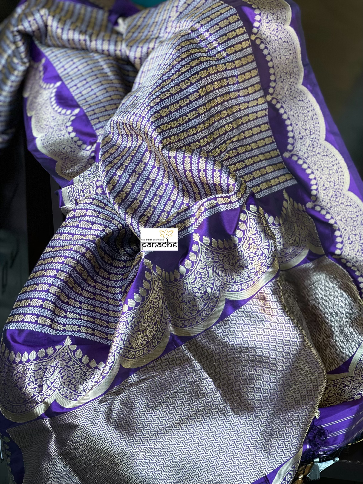 Silk Brocade Banarasi - Purple Antique Zari Kadwa