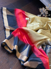 Pure Silk Kanjivaram - Ochre Golden Yellow Red Black