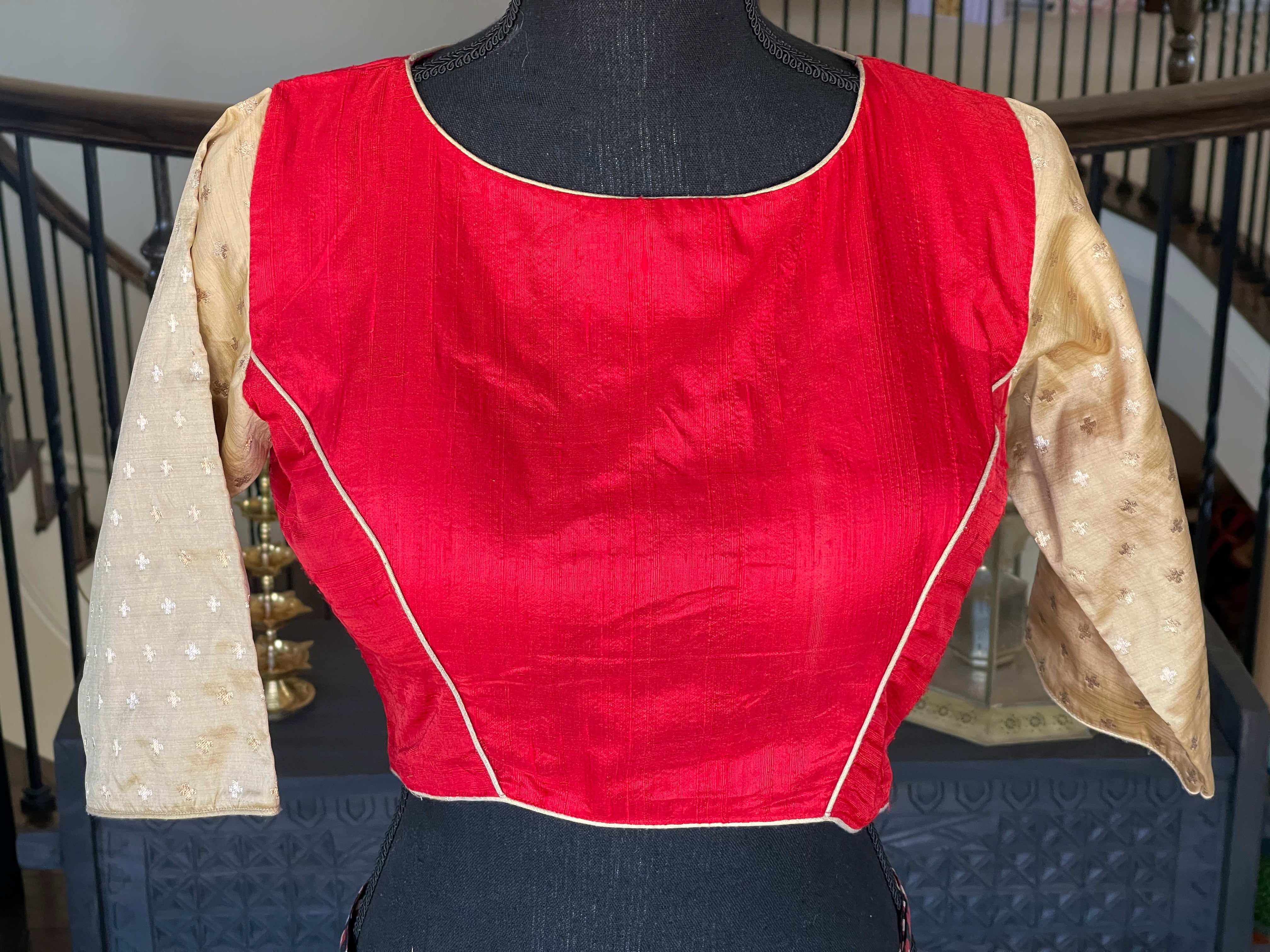 Designer Blouse - Red Beige Golden