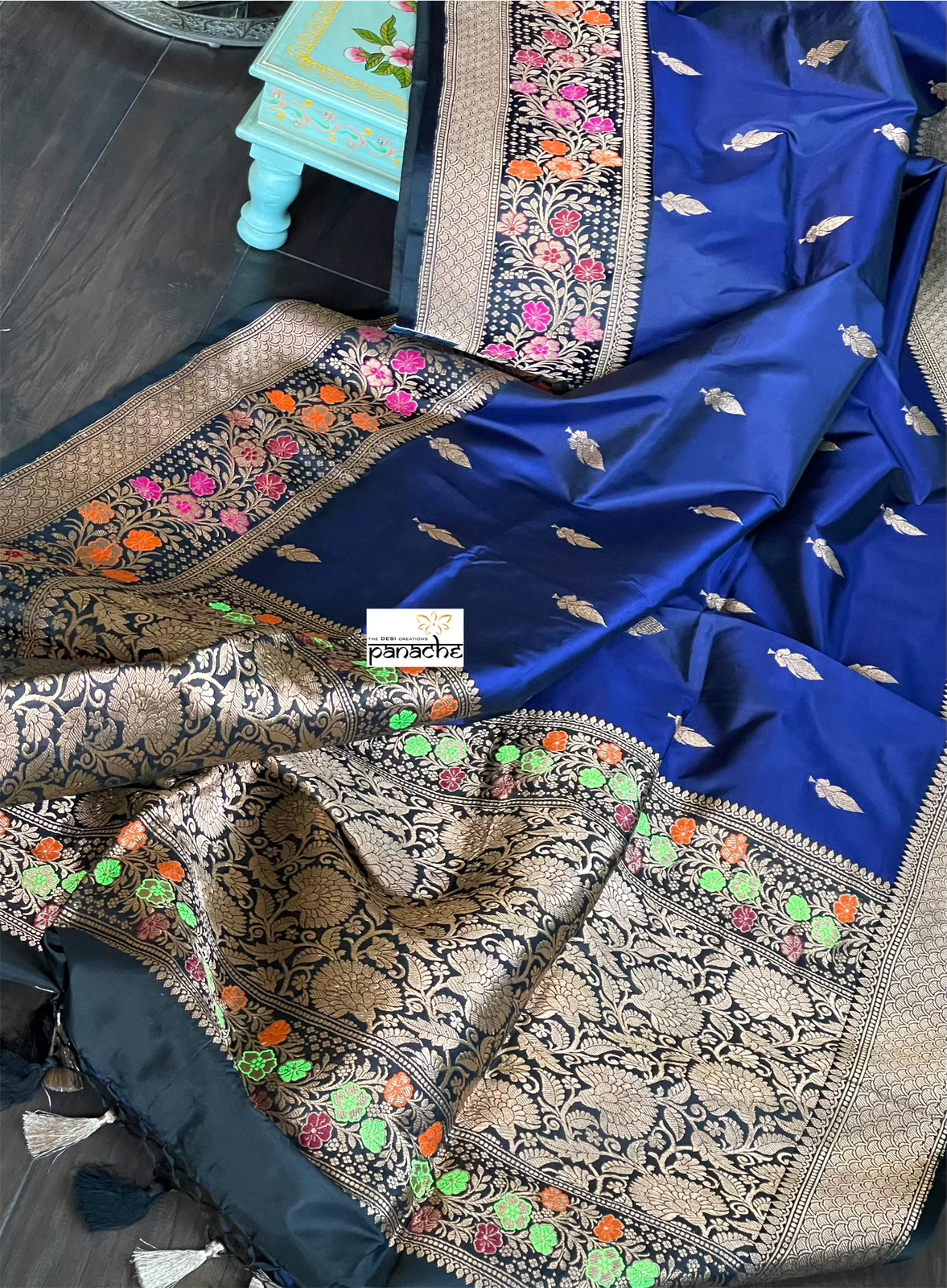 Katan Silk Banarasi -  Navy Blue Kadwa