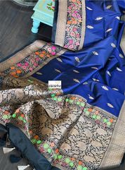 Katan Silk Banarasi -  Navy Blue Kadwa