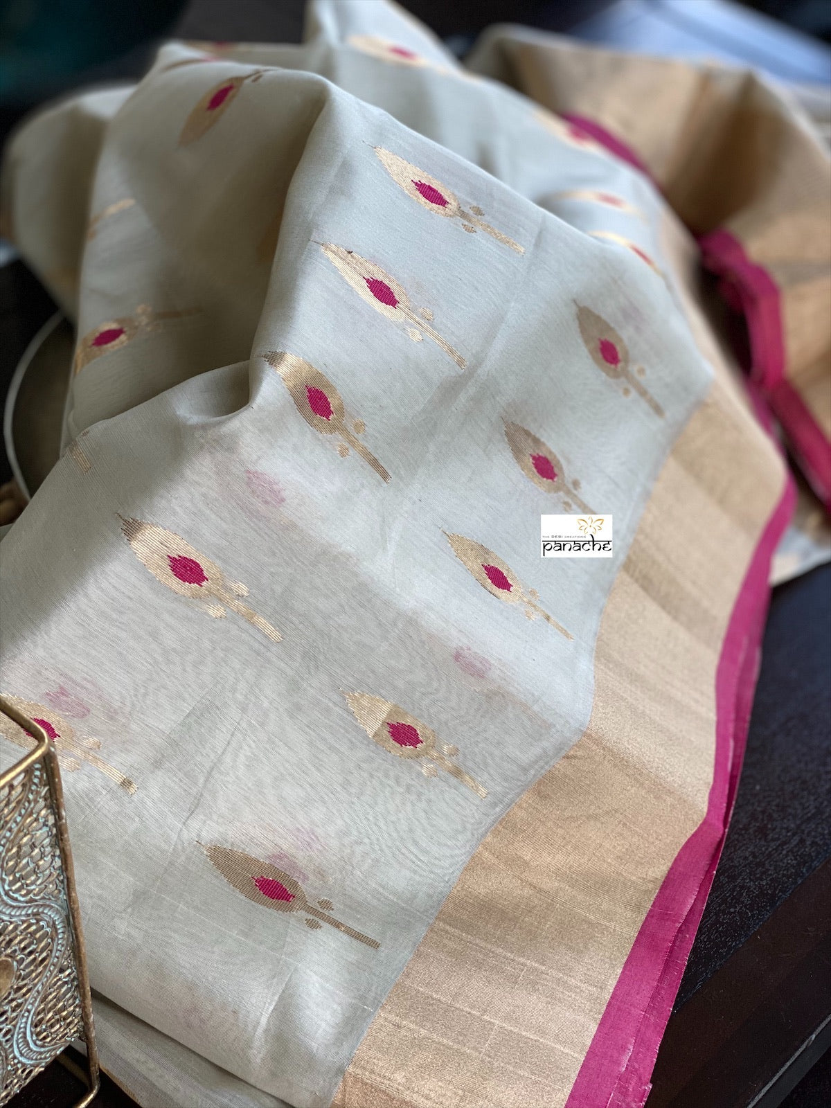 Chanderi Katan Silk Cotton - Clay Beige Meenakari