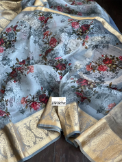 Organza Banarasi Floral - Light Grey Kadwa