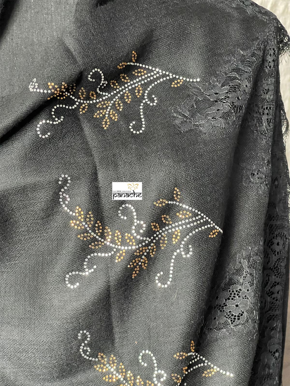 Kashmiri Stone Lace Stole - Black