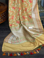 Tussar Georgette Banarasi - Ochre Yellow Green Kadwa