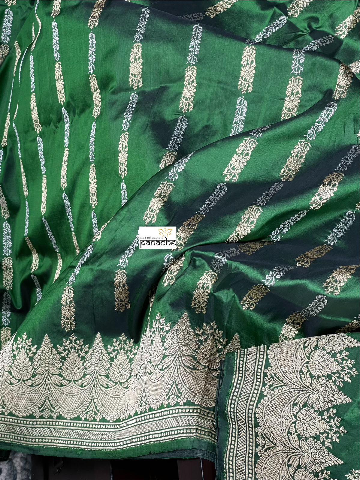 Pure Katan Silk Banarasi - Green Kadwa