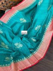 Tussar Georgette Banarasi - Rama Green Red Kadwa