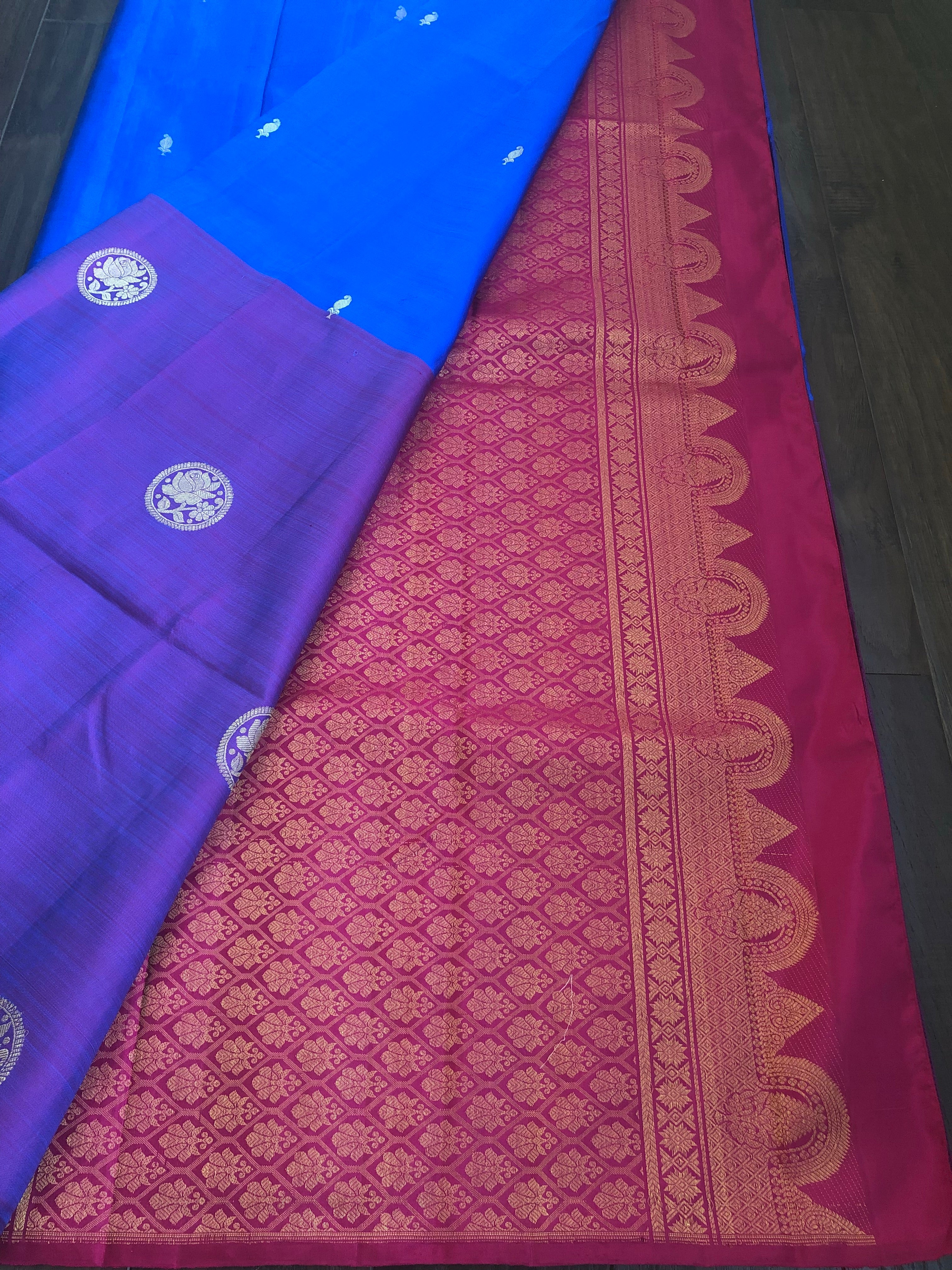 Pure Silk Kanjivaram - Royal Blue Purple Magenta
